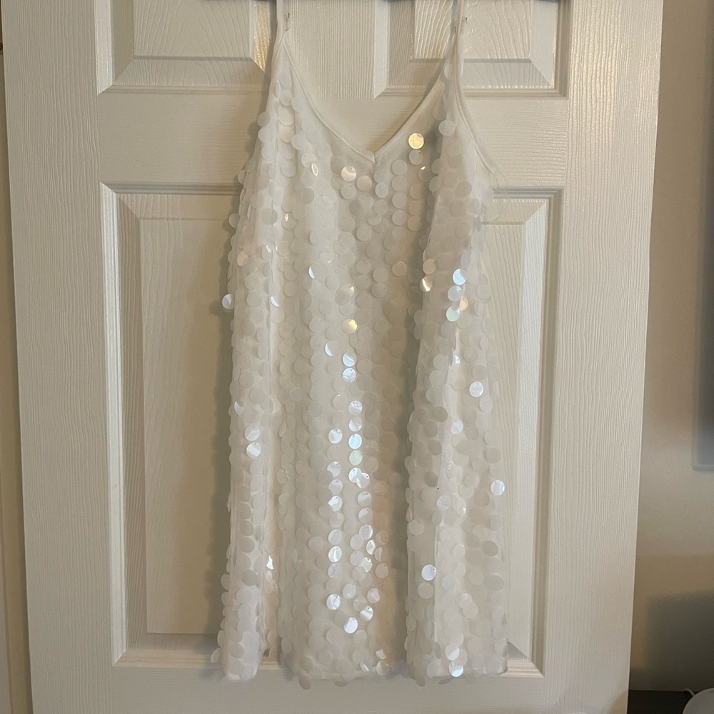 Disco sequin white mini dress
